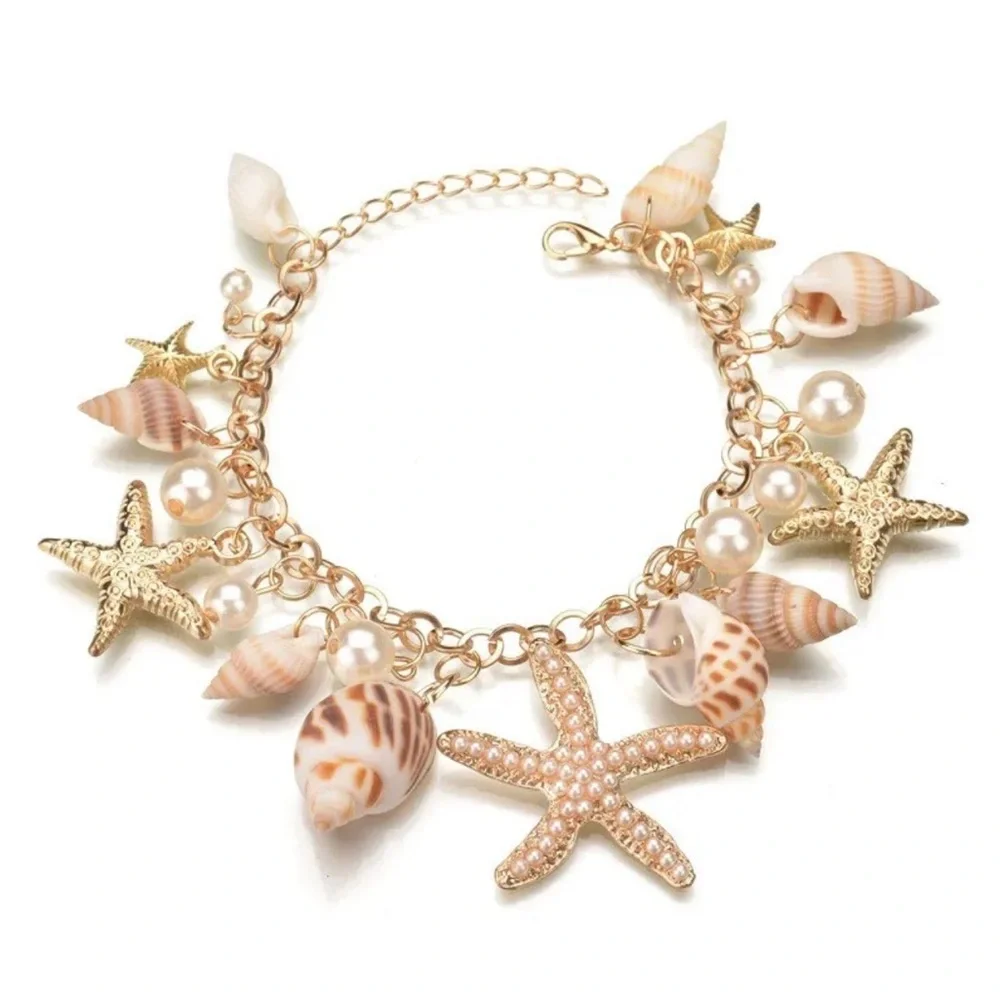Starfish Sea Shell Design Bracelet Fashionable Adjustable Strap Bracelet Anklet - Picture 2 of 3